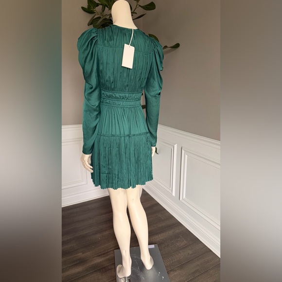 ULLA JOHNSON Lu Bow-Detailed Pleated Satin Mini Dress in Green sz US 0 NWT 590$ - Picture 12 of 14